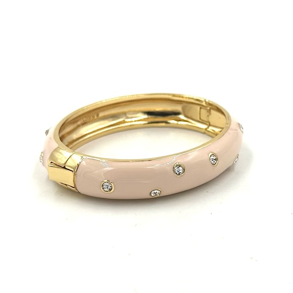 J. Crew Gold Crystal Peachy Hinged Bangle Bracelet - Picture 3 of 11